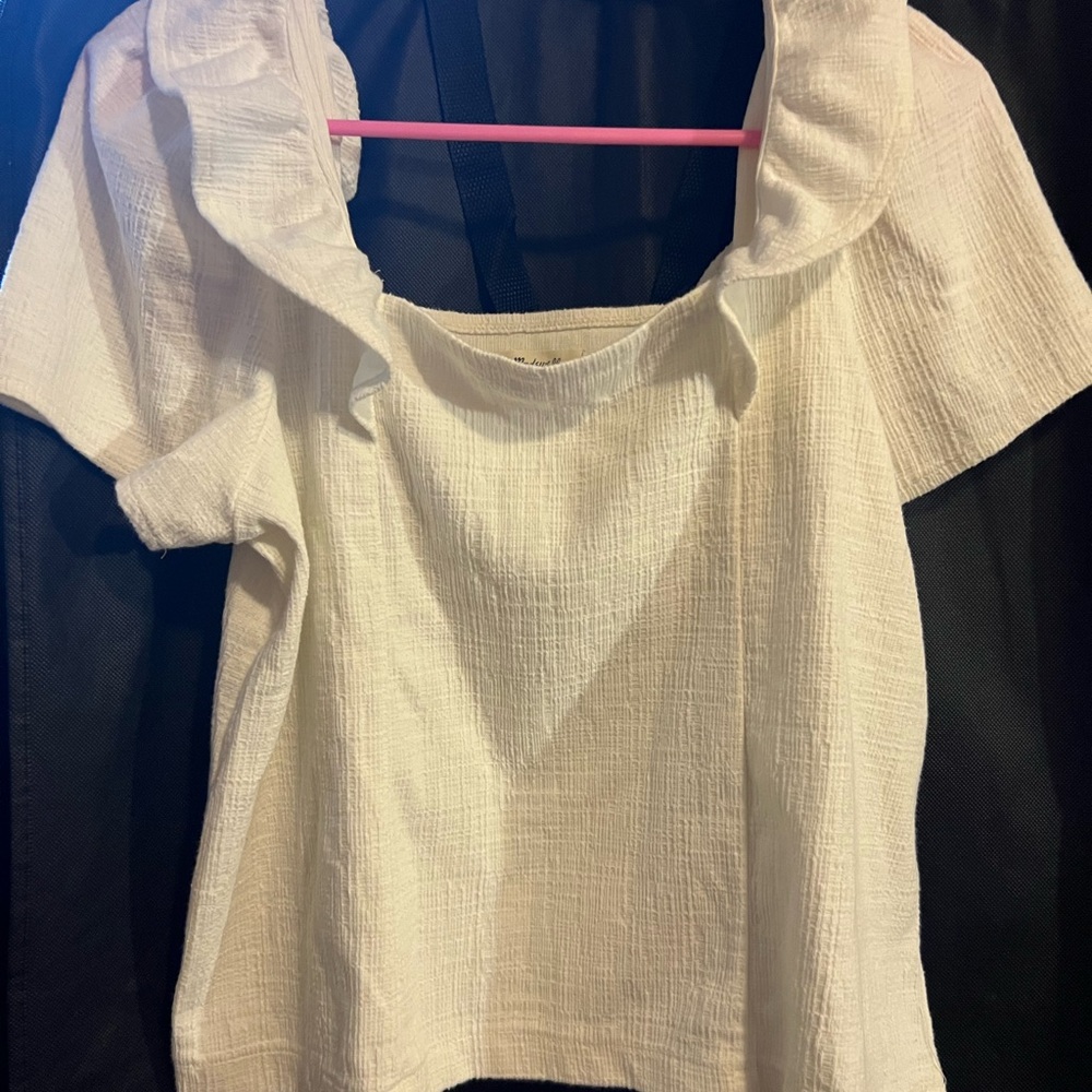 Madewell Cream Textured Square Neck Blouse